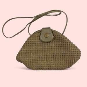 Vintage 70’s ziggy stardust clamshell beaded baguette crossbody leather ✨ bag